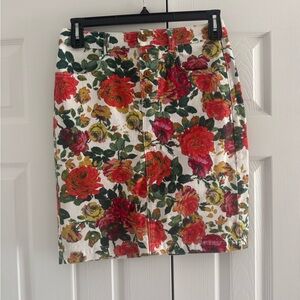 Floral print high-waisted jean skirt